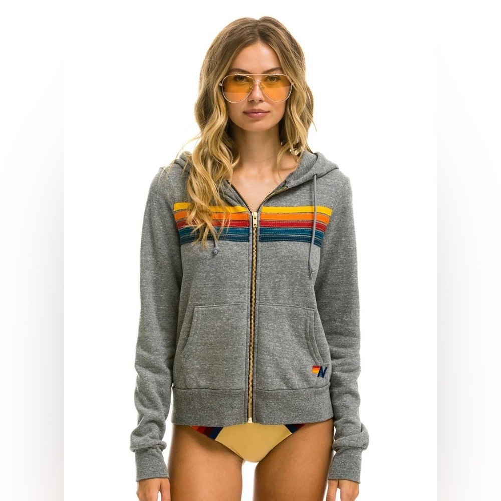 AVIATOR NATION- 5 STRIPE HOODIE - HEATHER GREY XL